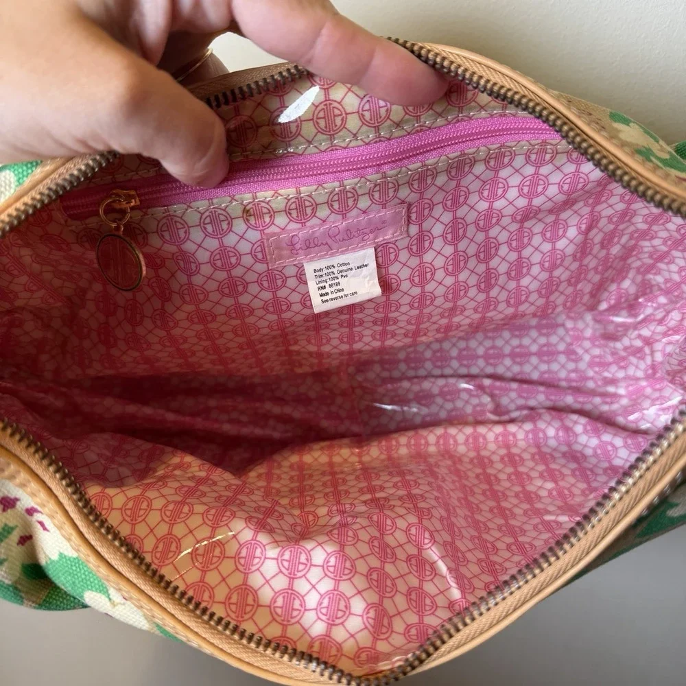 Lilly Pulitzer Floral Hobo Handbag 100% Cotton Leather Knotted Shoulder Strap 🌸